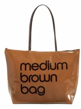 NWT BLOOMINGDALES Zip Top Medium Brown Bag Tote Brown Tan PVC Dual Handles